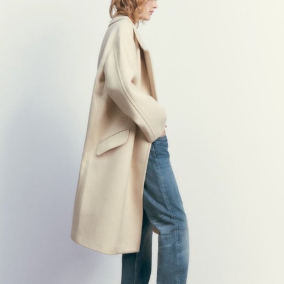 ZARA WOMEN CREAM OVERSIZED COAT WITH POCKETS SIZE XL NWT 200$ - Picture 2 of 8